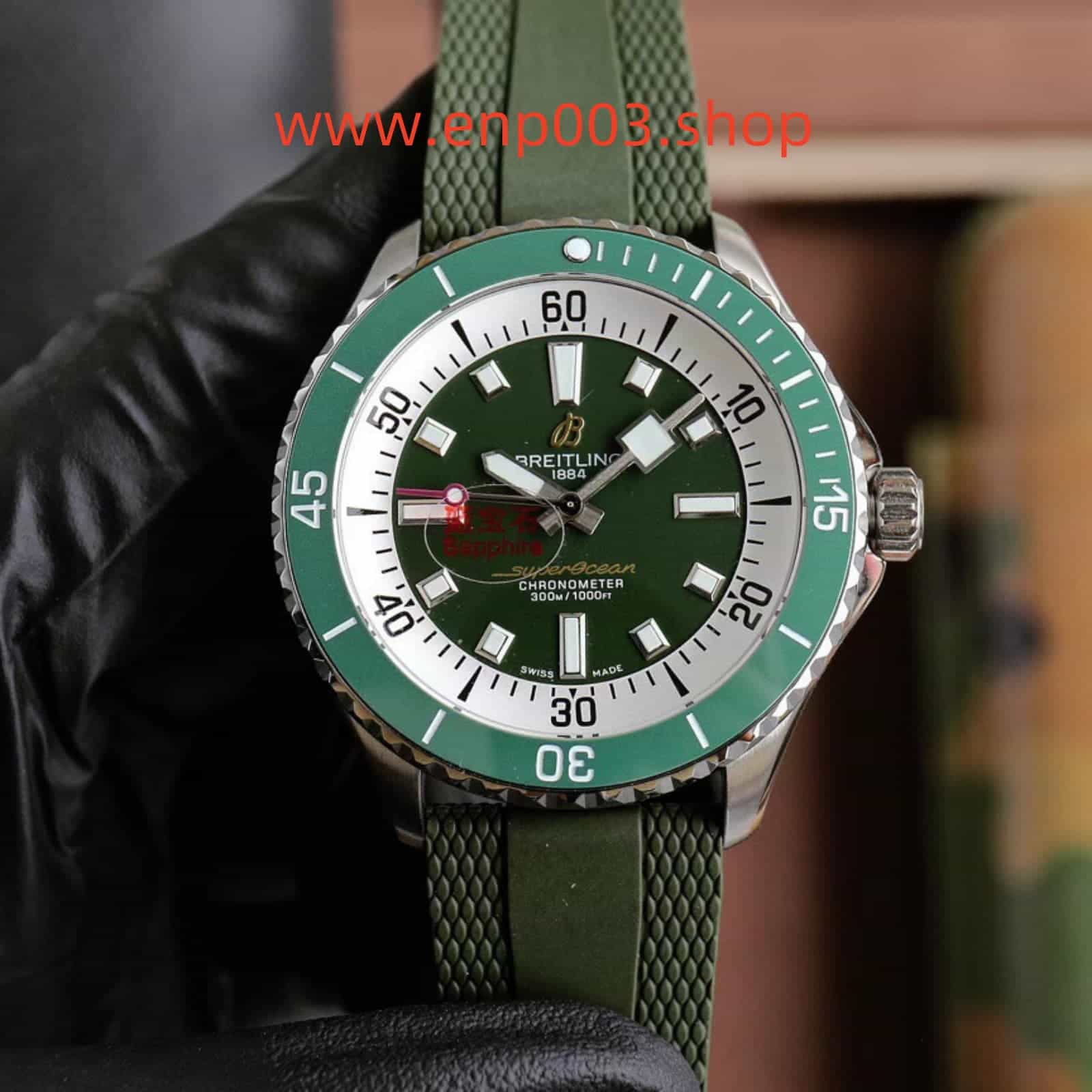 Superocean Green Rubber 44mm Mens Watch