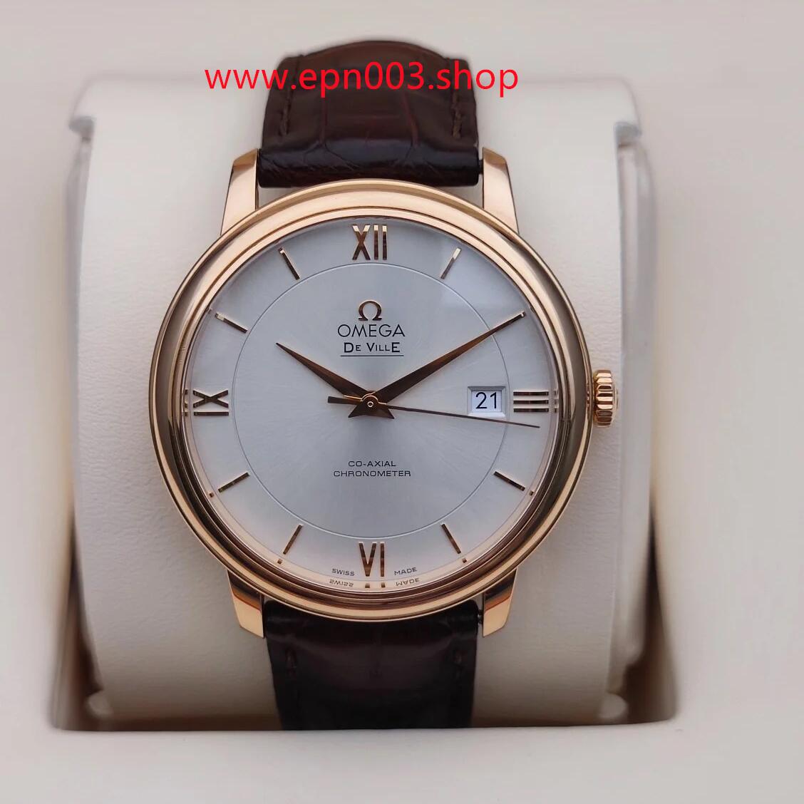 De Ville Prestige 39.5mm-Red Gold On Leather Strap