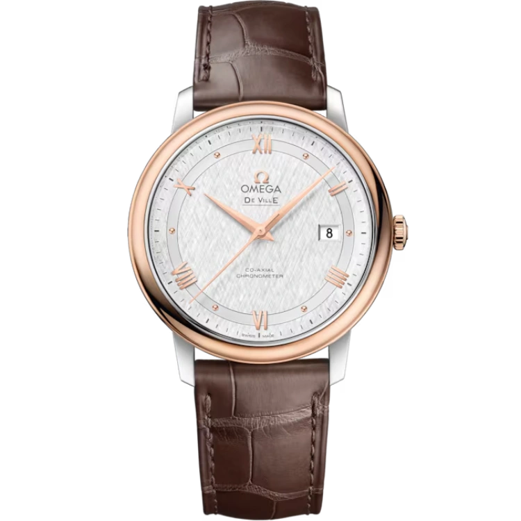 De Ville Prestige 39.5mm Steel ‑ Red Gold On Leather Starp