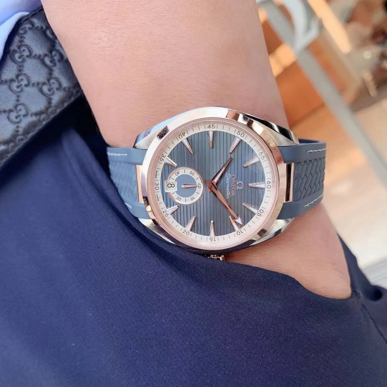 Seamaster Aqua Terra 41mm Steel ‑ Sedna™ Gold On Leather Strap Mens Watch