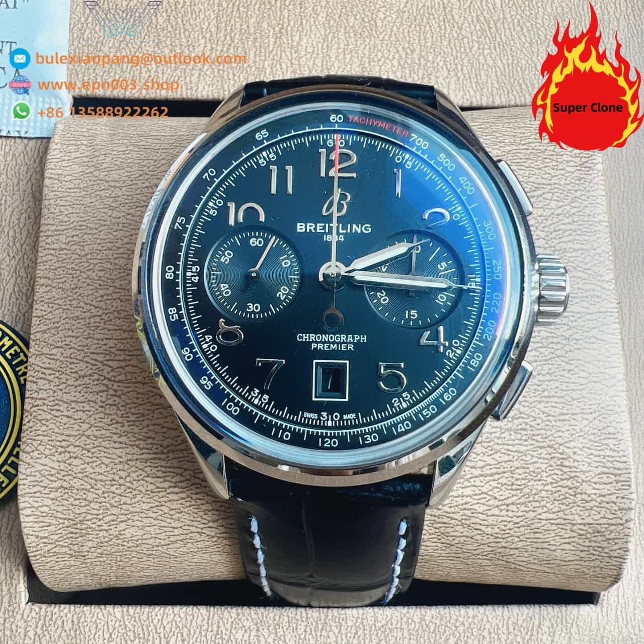 Premier B01 Chronograph Black Dial Leather Strap 42 mm Men Watch