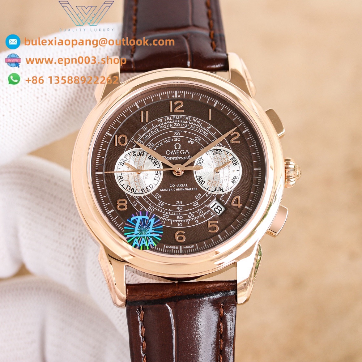 Speedmaster Two Counters Chronoscope Bronze gold on leather strap 43mm - Men's Watch