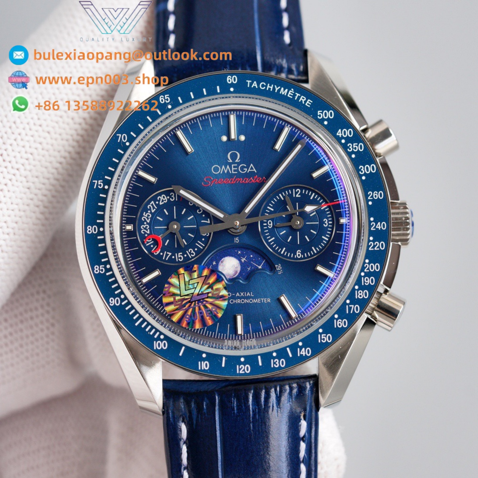 Speedmaster Two Counters Super Moonphase steel on leather strap 44.25mm - Men's Watch