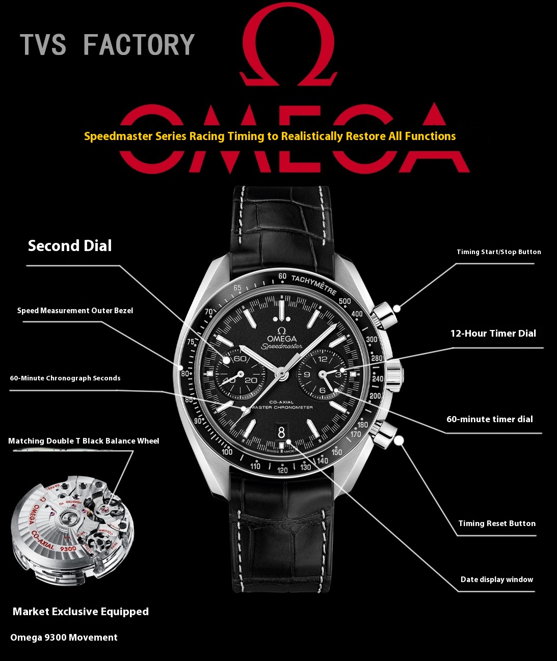 Speedmaster Two Counters Super Racing steel on leather strap 44.25mm - Men's Watch