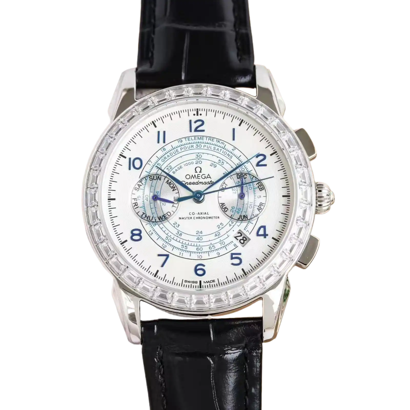 Speedmaster Two Counters Racing  with Leather Strap and White Dial 41mnm - Men's Watch