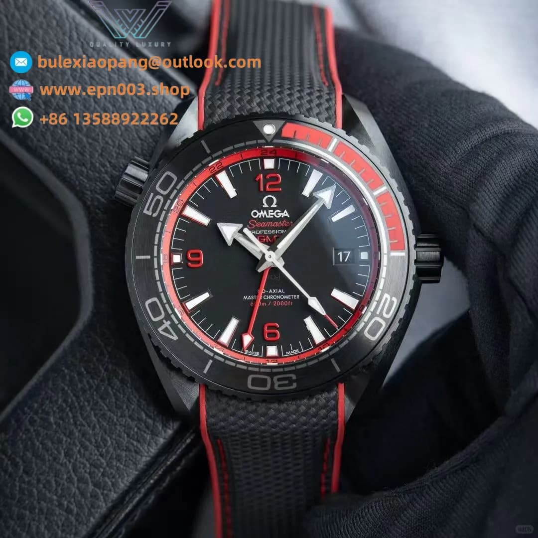 Seamaster Planet Ocean Deep Black red Real Ceramic Black Nylon Strap 45.5mm - Men's Watch