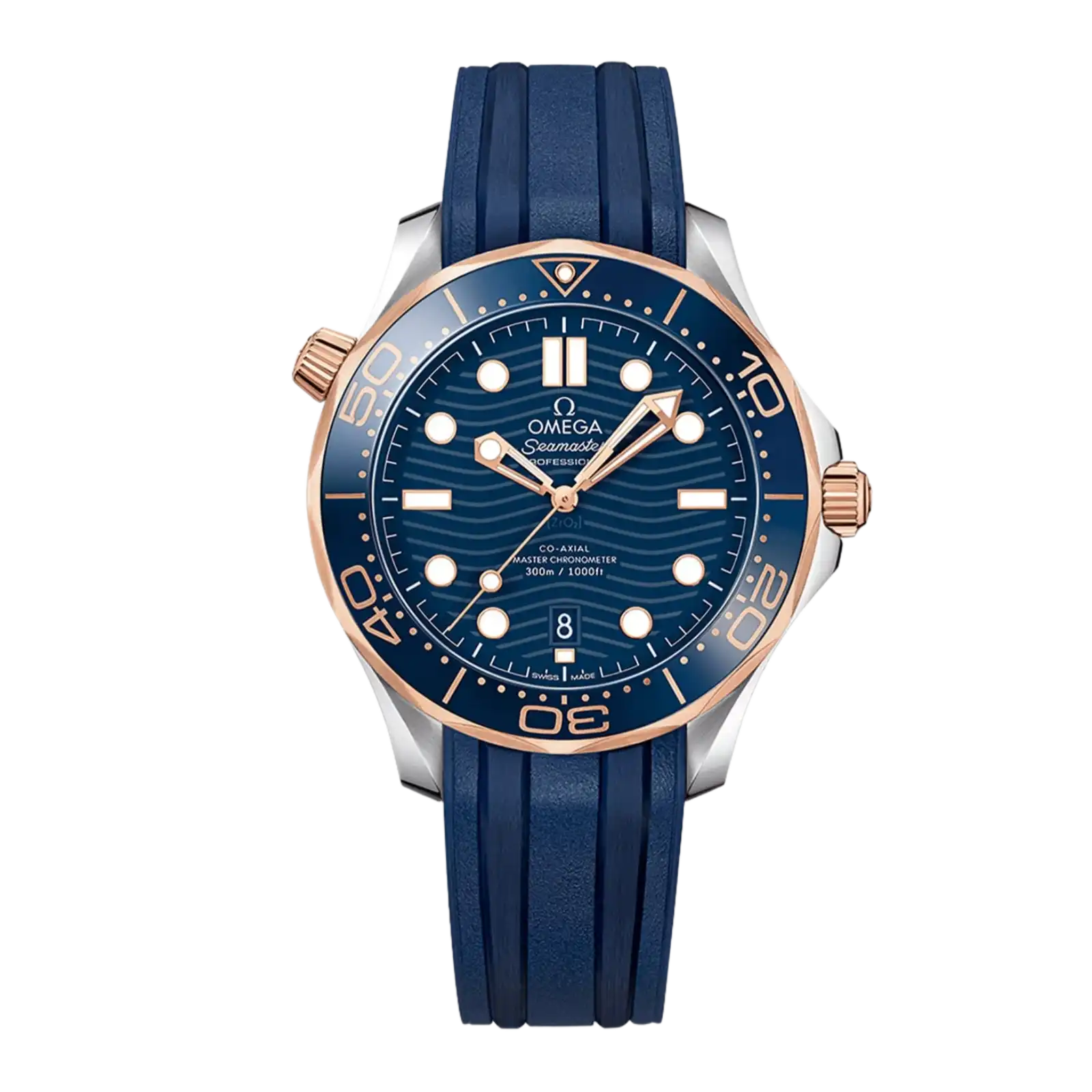 Seamaster Diver 300 42 mm-steel ‑ Sedna™ gold on rubber strap - Mens Watch