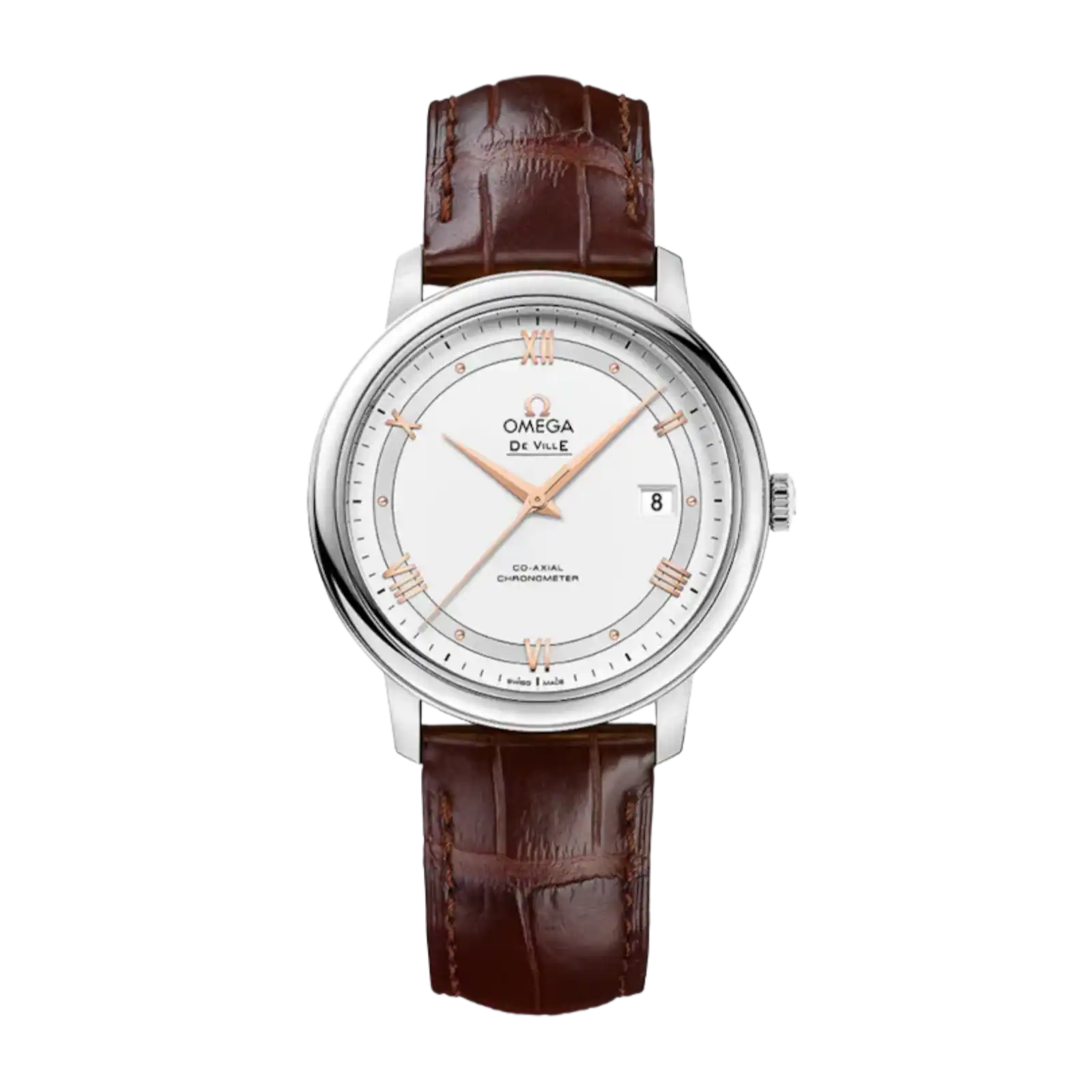 De Ville Prestige 39.5 mm-steel on leather strap-Men Watch