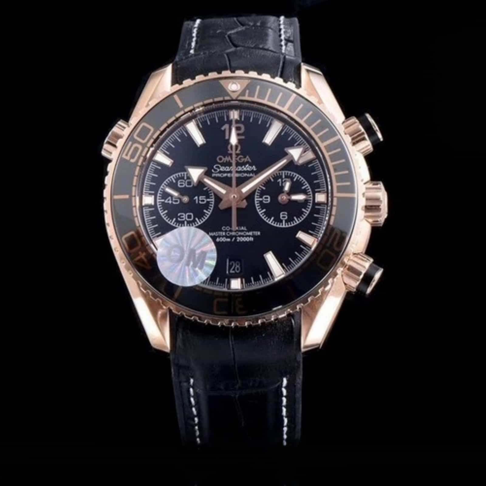 Seamaster Planet Ocean 600M 45.5mm-Senda™ Gold On Leather Strap With Rubber Lining - Mens watchs