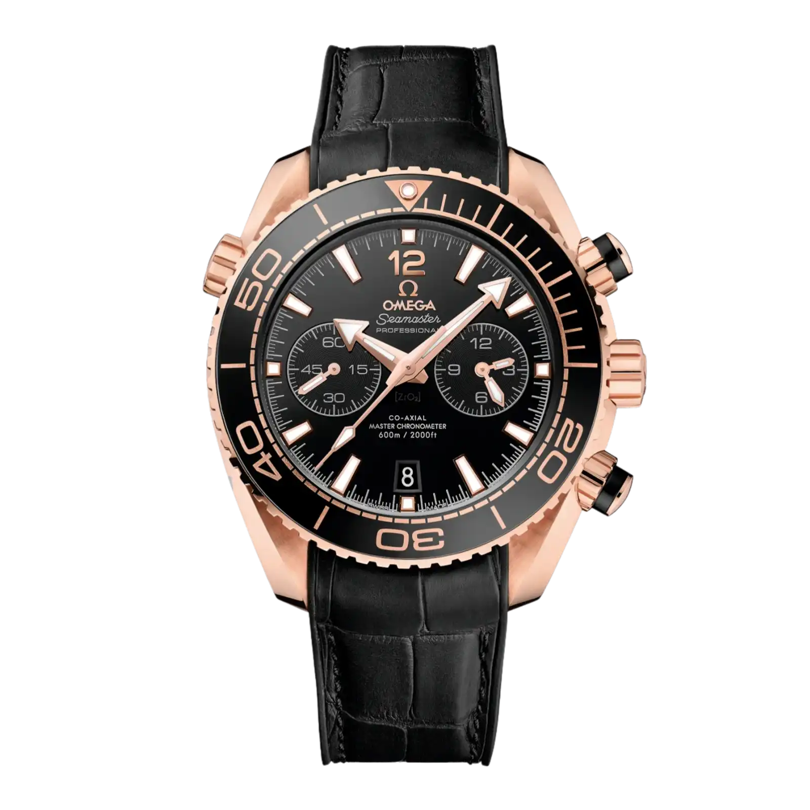 Seamaster Planet Ocean 600M 45.5mm-Senda™ Gold On Leather Strap With Rubber Lining - Mens watchs
