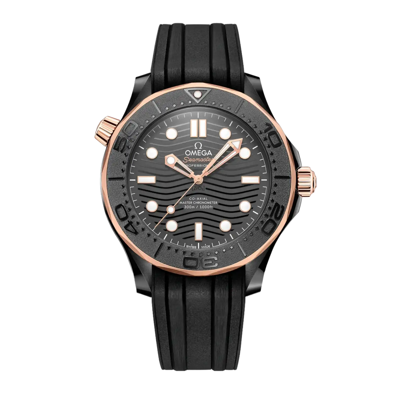 Seamaster Diver 300M 43.5mm Black Ceramic On Rubber Strap - Mens Watch