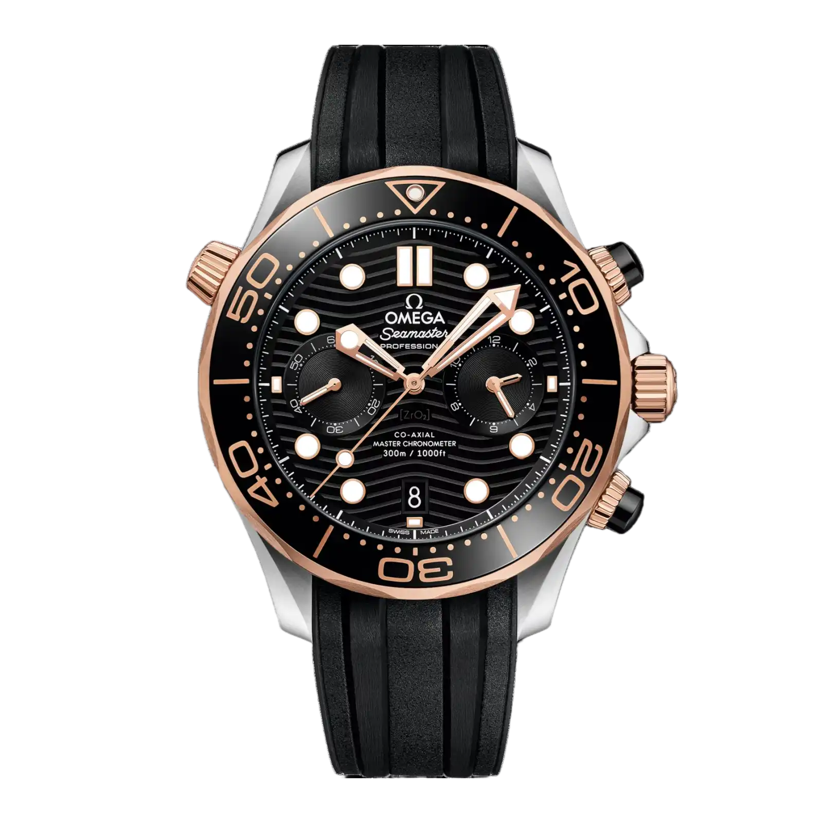 Seamaster 300M 44mm-steel ‑ Sedna™ gold on rubber strap - Mens Watch