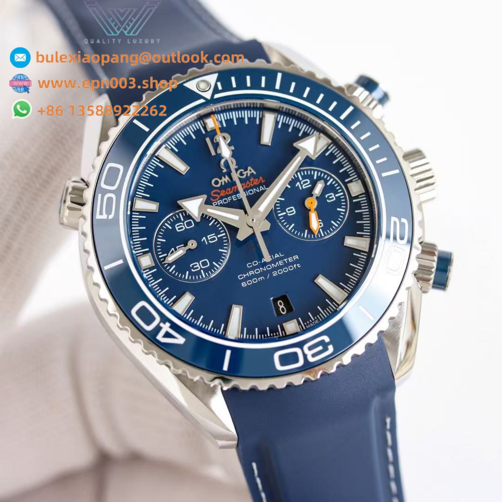 Seamaster Planet Ocean 600M steel on leather strap with rubber lining 43.5mm  - Men's Watch