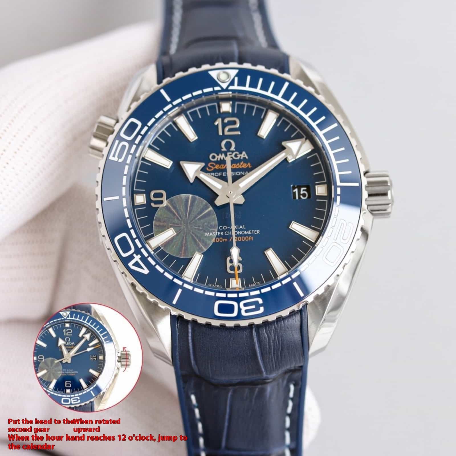 Seamaster Planet Ocean 600M 43.5mm-steel on leather strap with rubber lining - Mens Watch