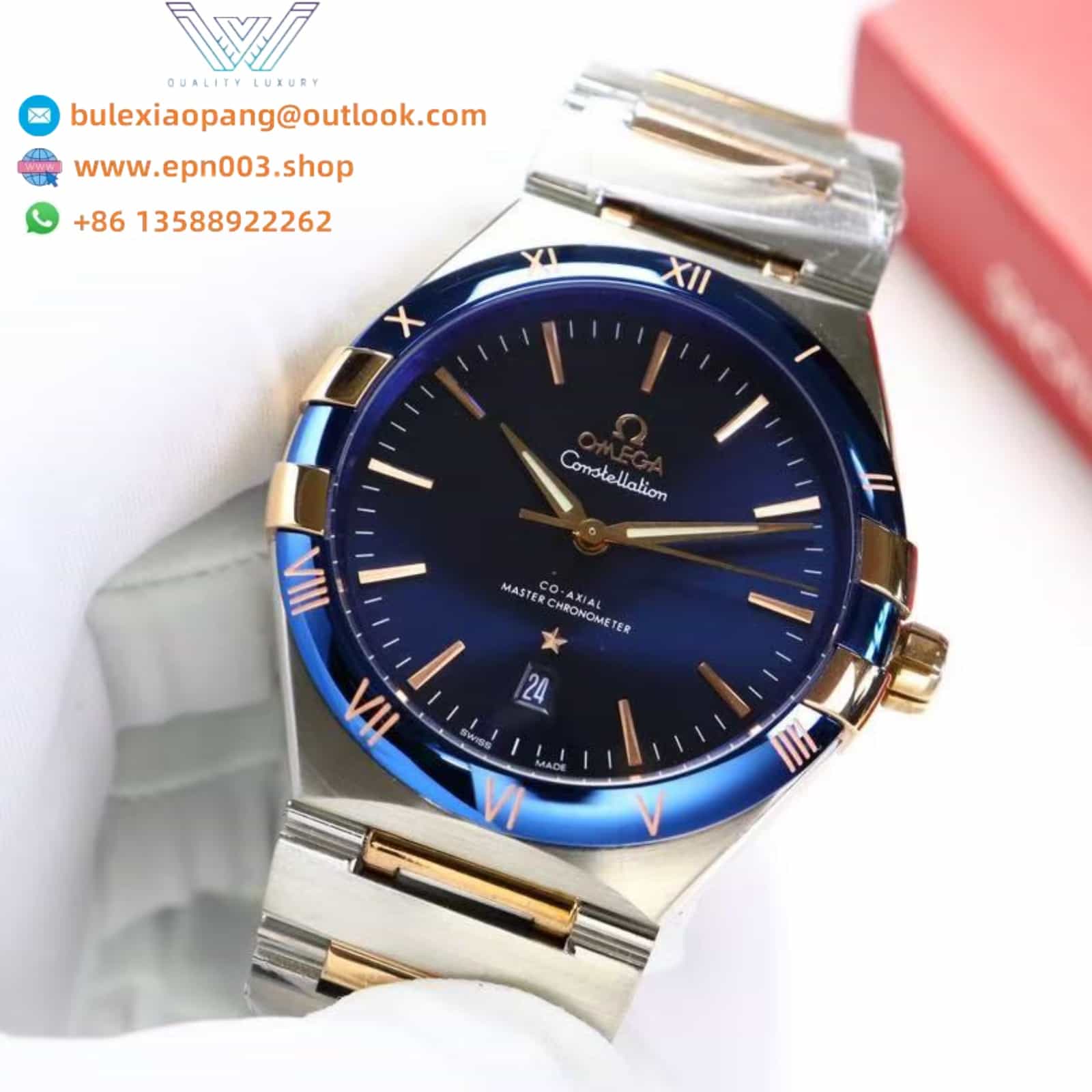 Constellation Stainless steel-Sedna™ gold case with leather strap 41mm Men Watch