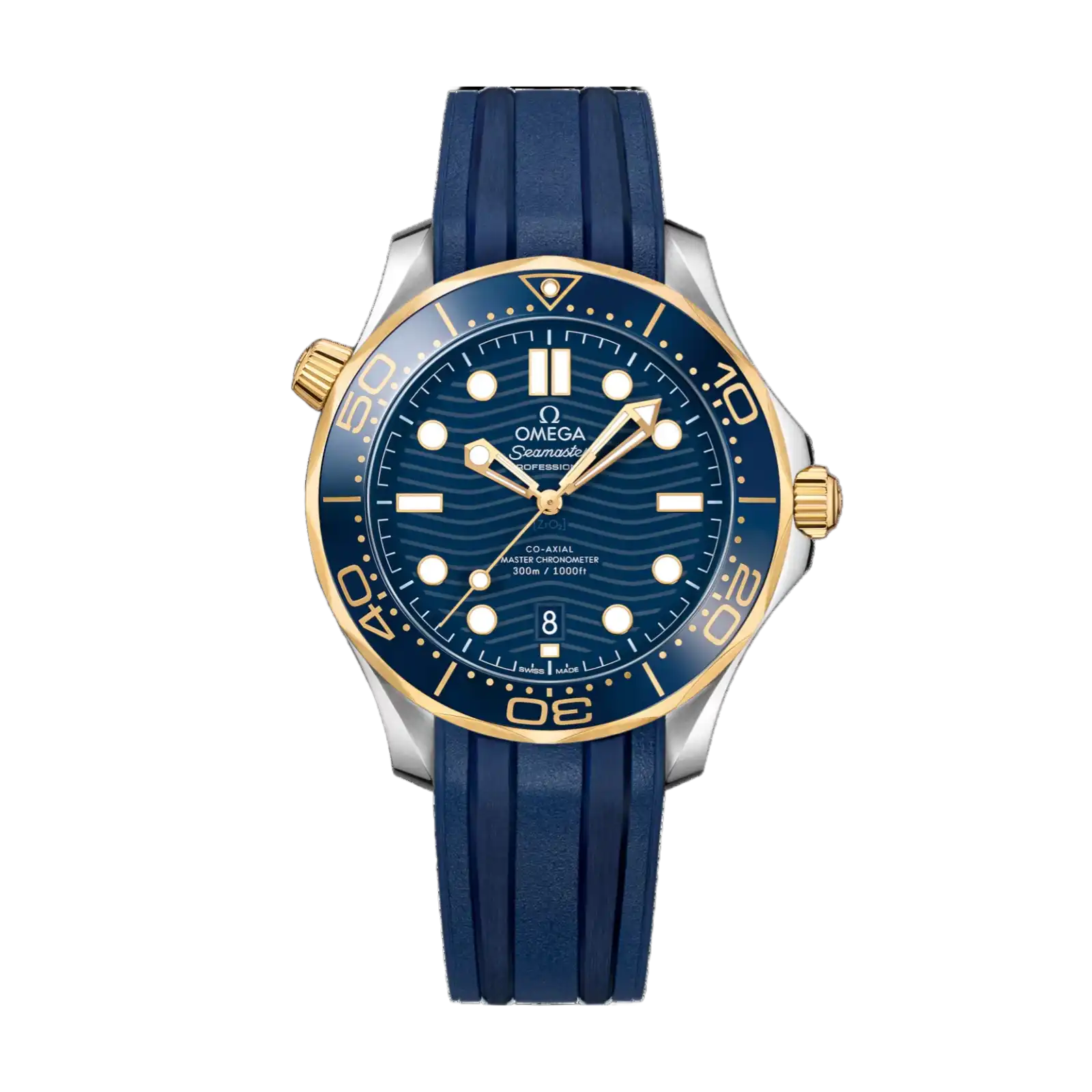 Seamaster Diver 300M 42mm-Steel - Yellow Gold On Rubber Strap - Mens Watch
