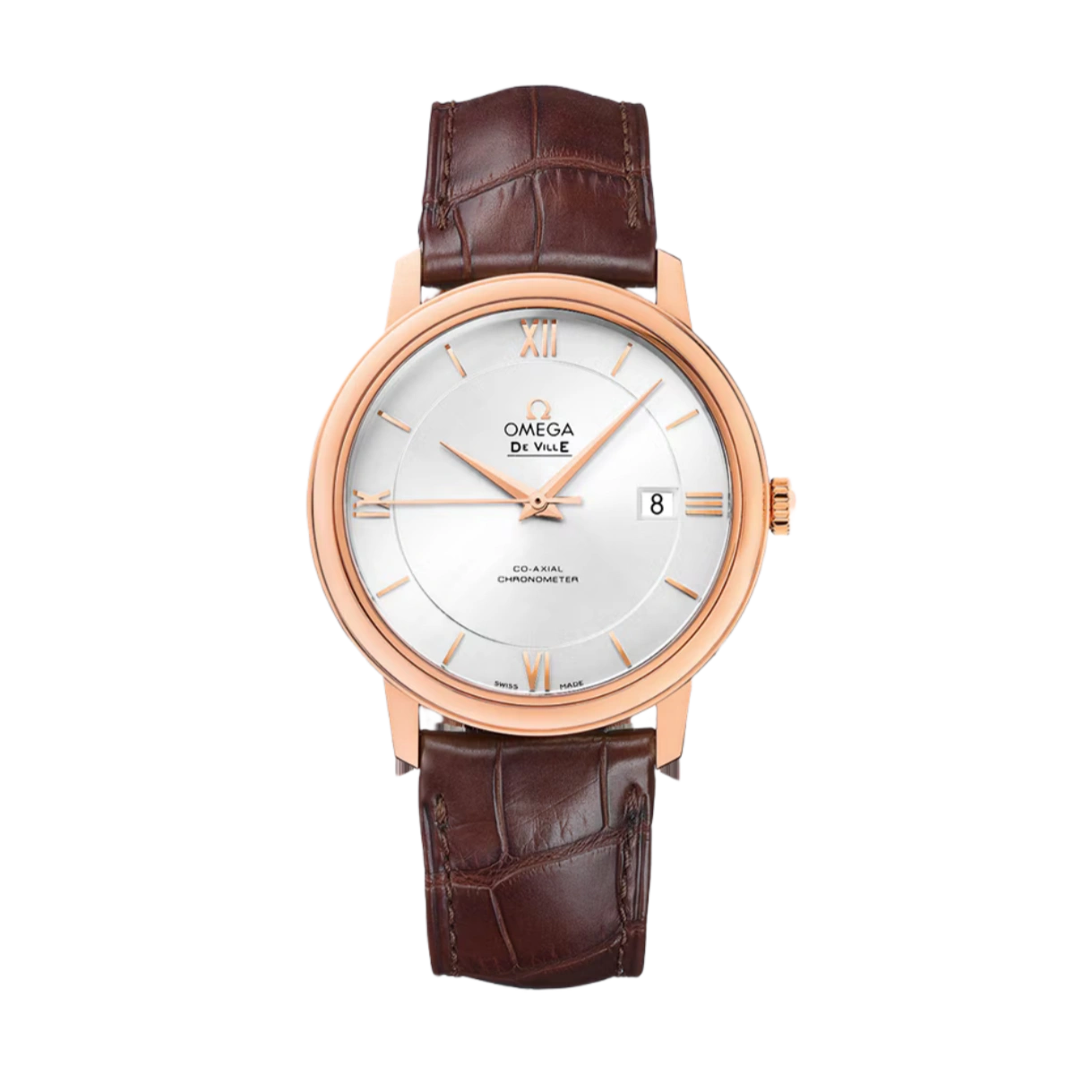 De Ville Prestige 39.5mm-Red Gold On Leather Strap