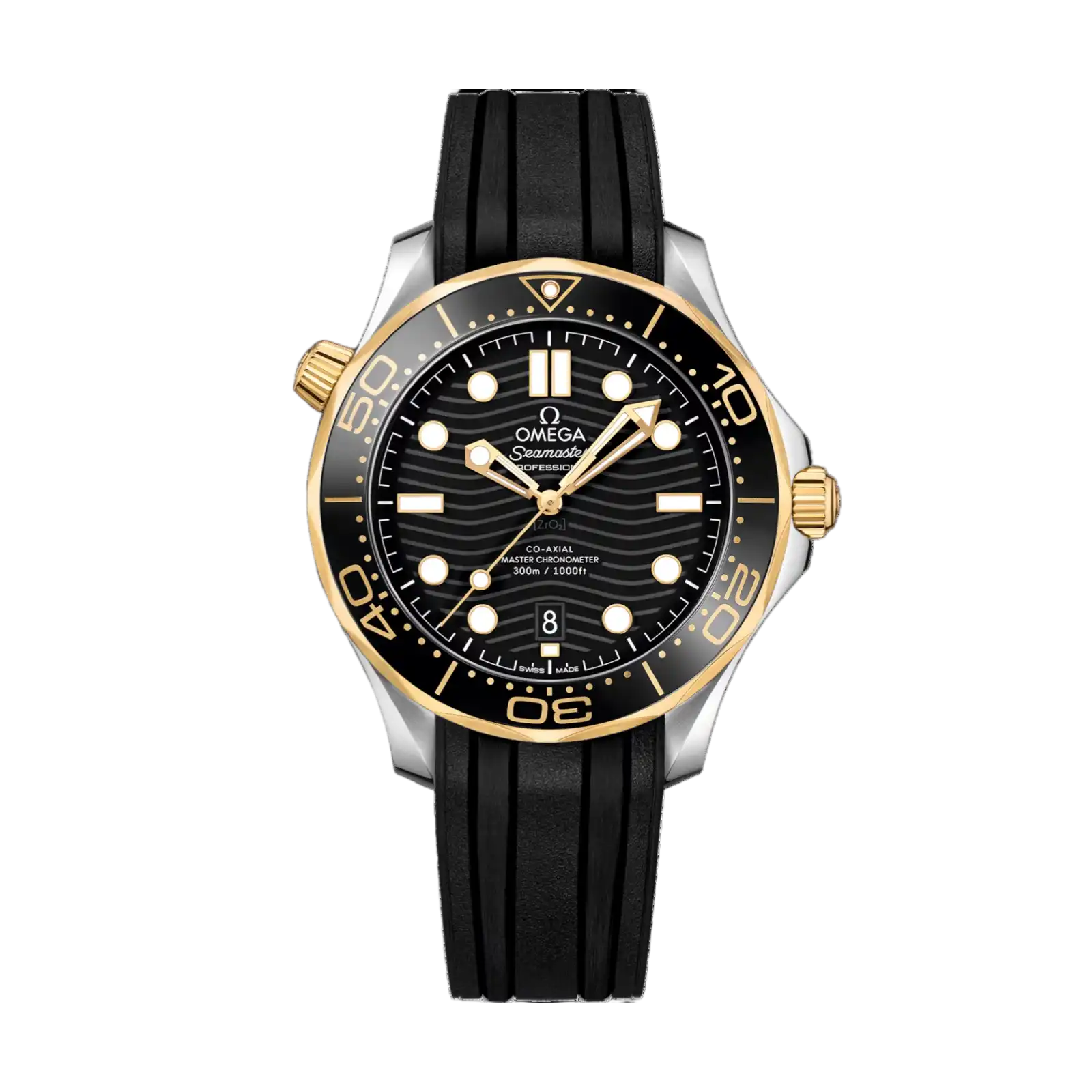 Seamaster Diver 300M 42mm-Steel - Yellow Gold On Rubber Strap - Mens Watch