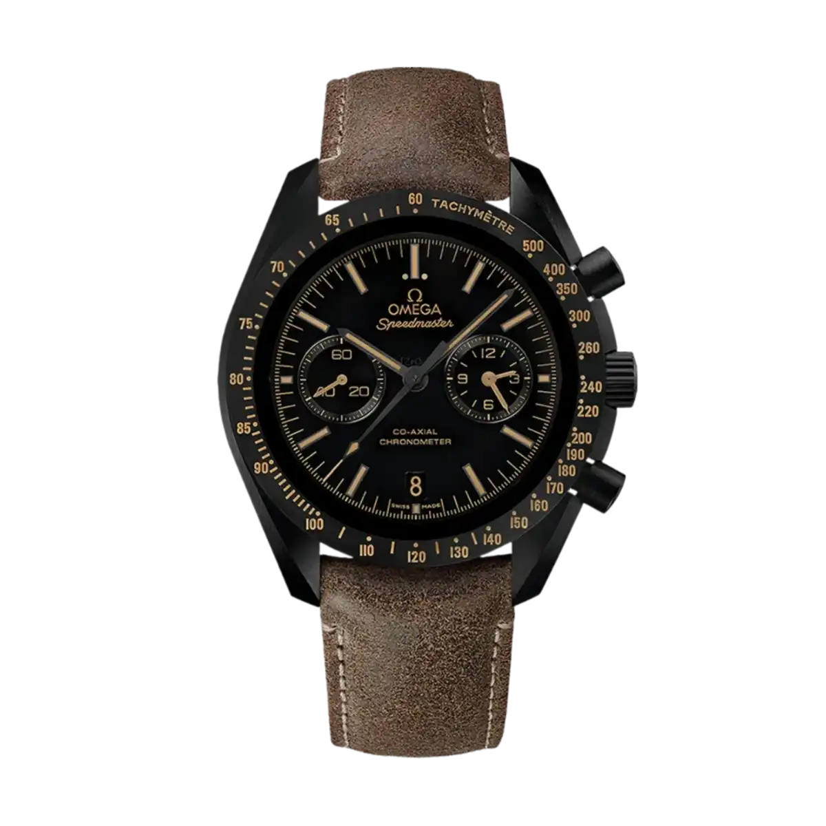 Speedmaster Dark Side of The Moon 44.25mm-Black Ceramic On Leather Strap - Mens Watch