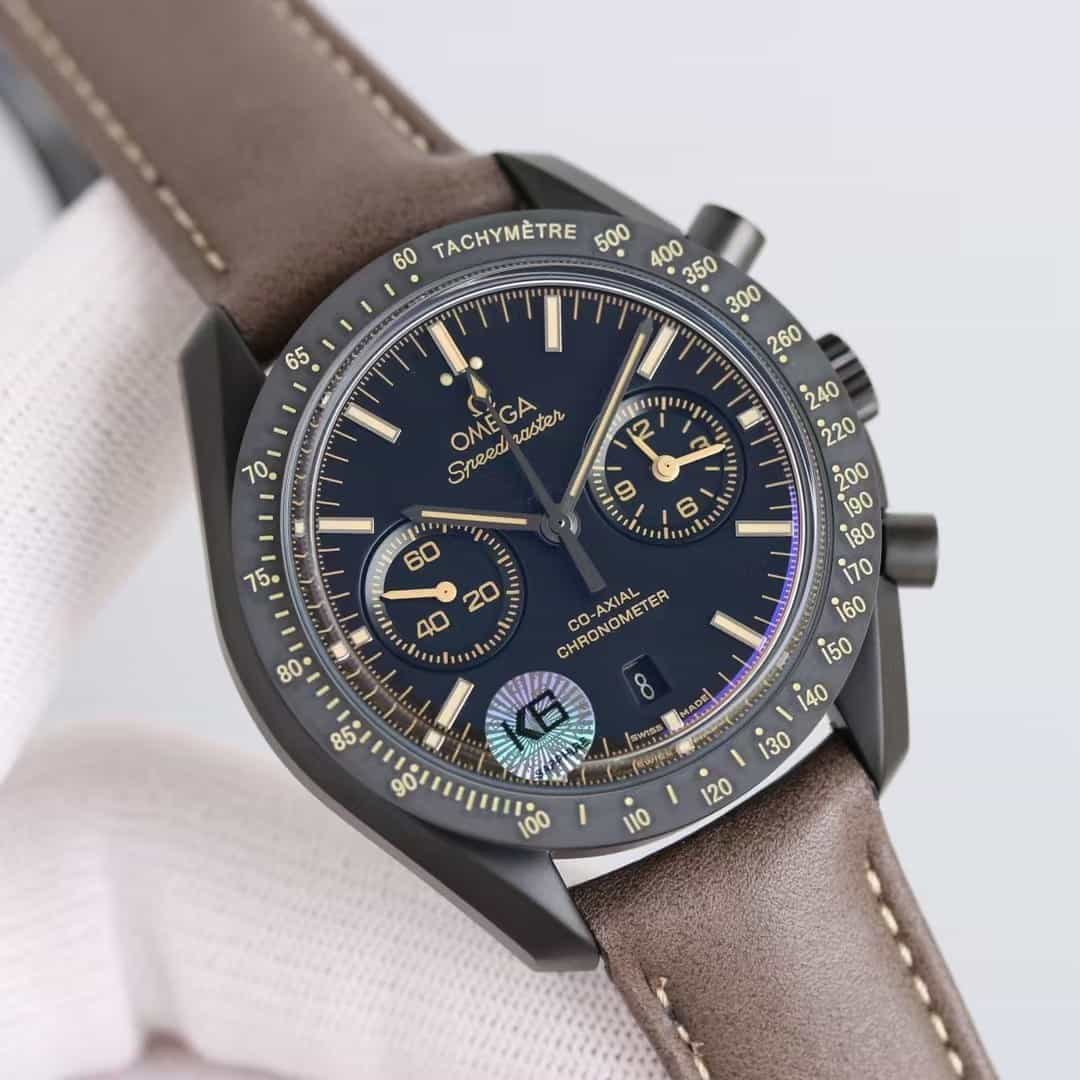 Speedmaster Dark Side of The Moon 44.25mm-Black Ceramic On Leather Strap - Mens Watch