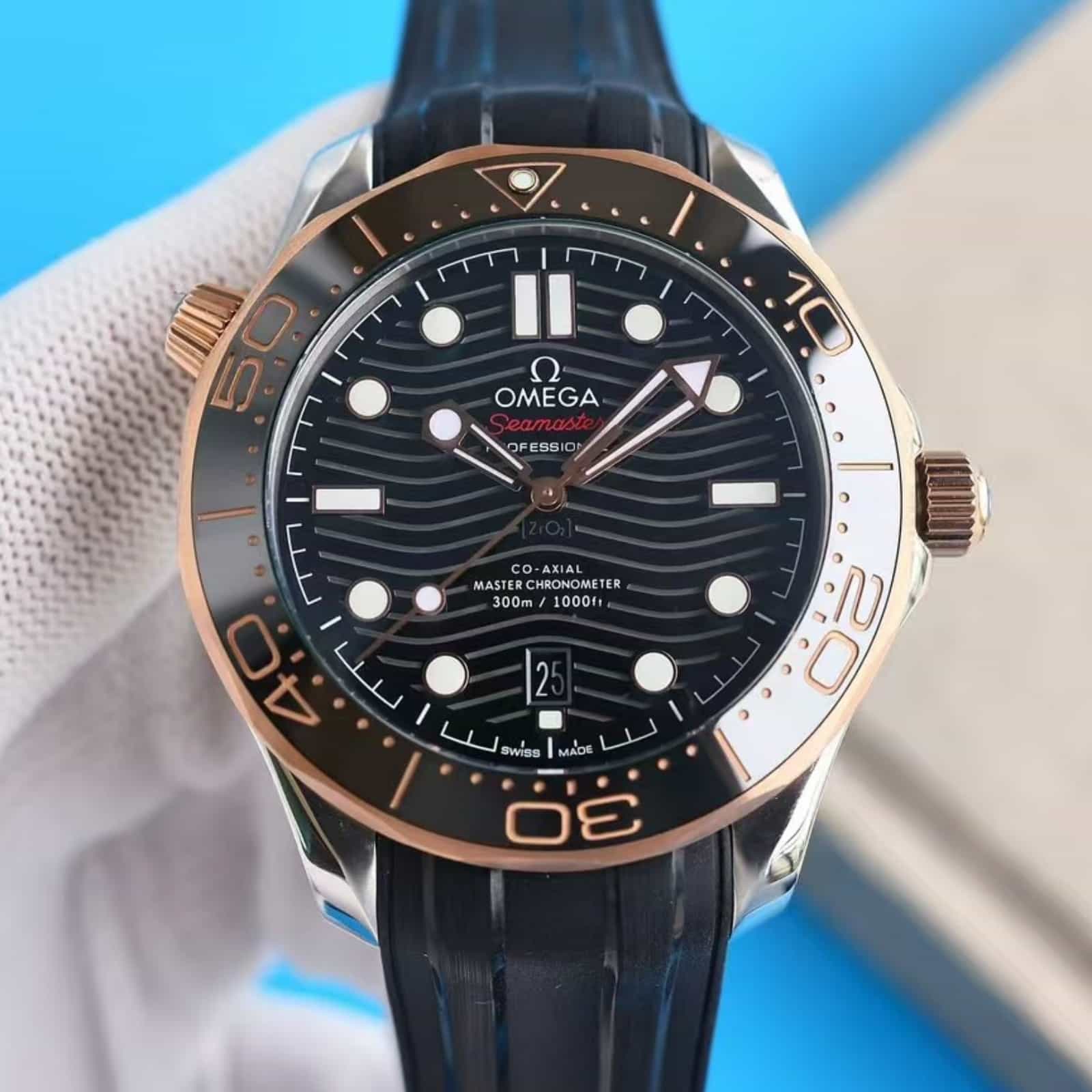 Seamaster Diver 300M 42mm-Steel - Sedna™ Gold On Rubber Strap - Mens Watch