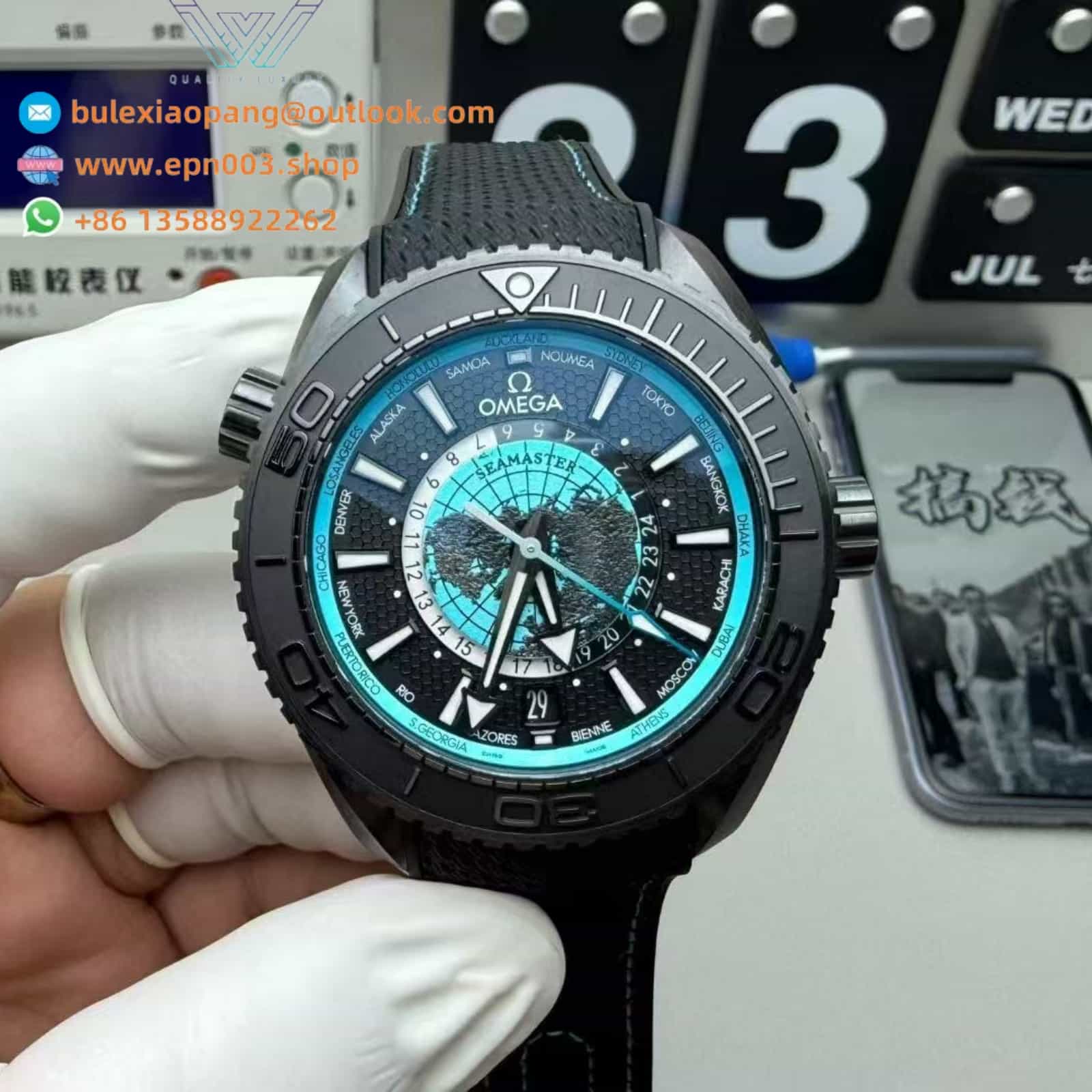Seamaster Planet Ocean 600M  black ceramic on rubber strap 45.5mm Men Watch