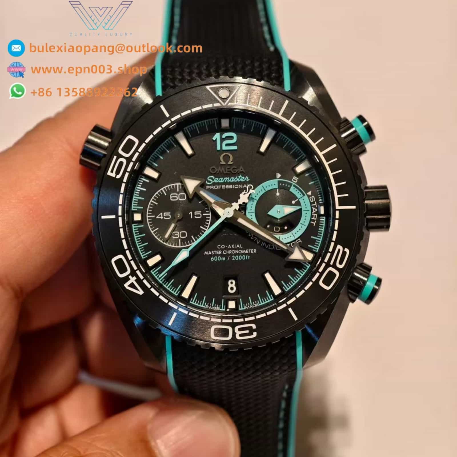 Seamaster Planet Ocean 600M Black ceramic case with rubber strap 45.5mm Men Watch