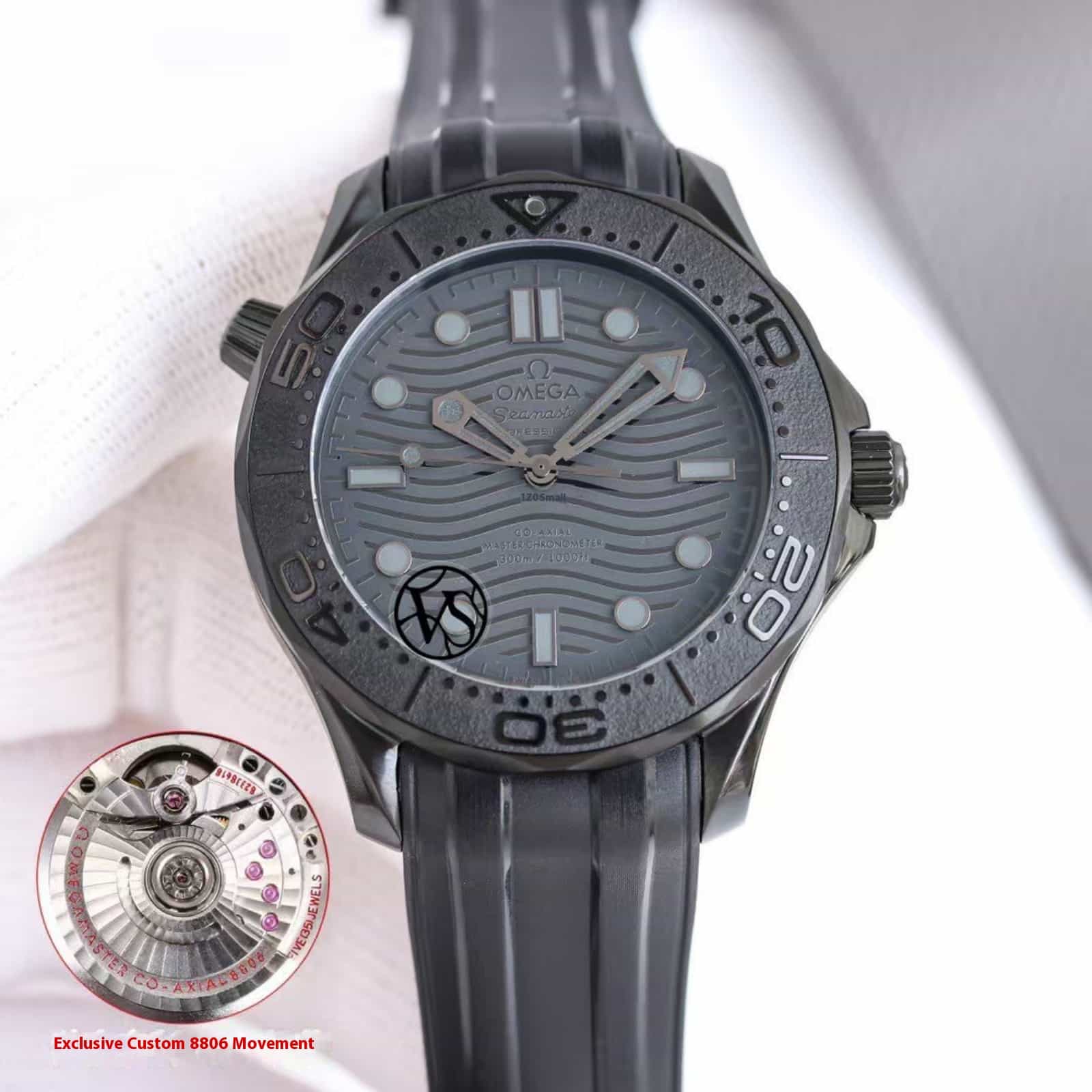Seamaster Diver 300M Black Ceramic On Rubber Strap - Black Black - 43.5mm Mens Watch