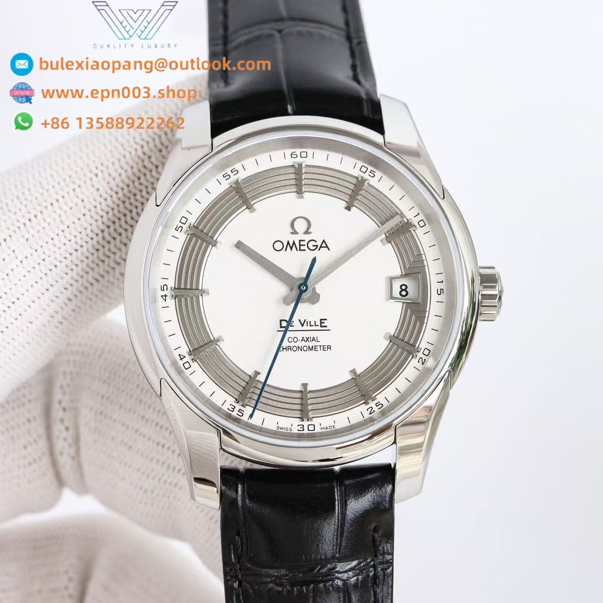De Ville Hour Vision  steel on leather strap 41mm Men Watch