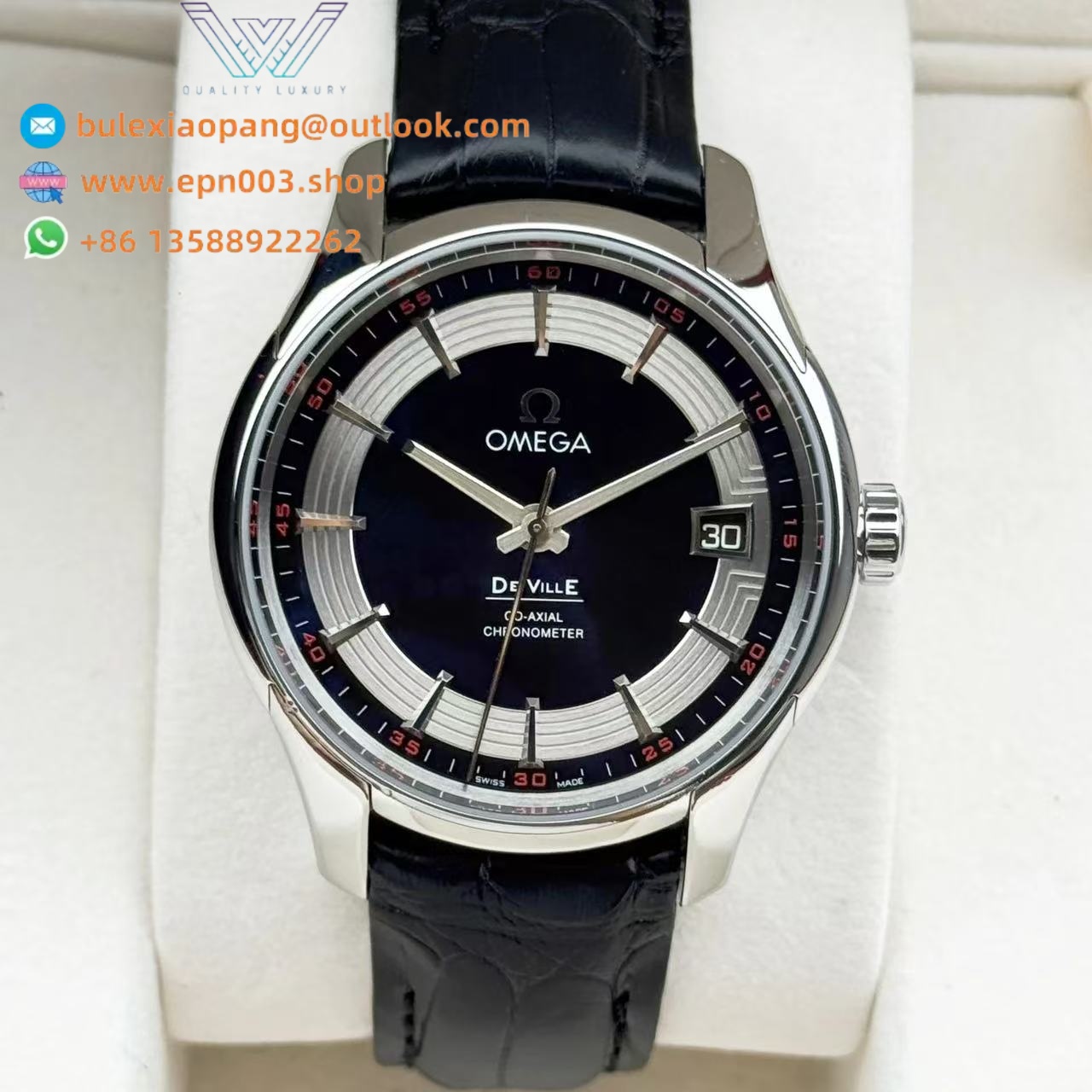 De Ville Hour Vision steel on leather strap 41mm Men Watch