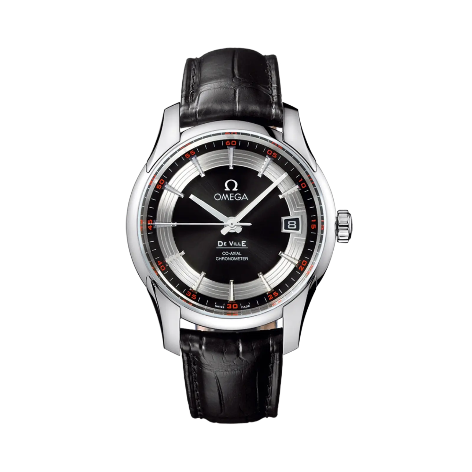 De Ville Hour Vision steel on leather strap 41mm Men Watch