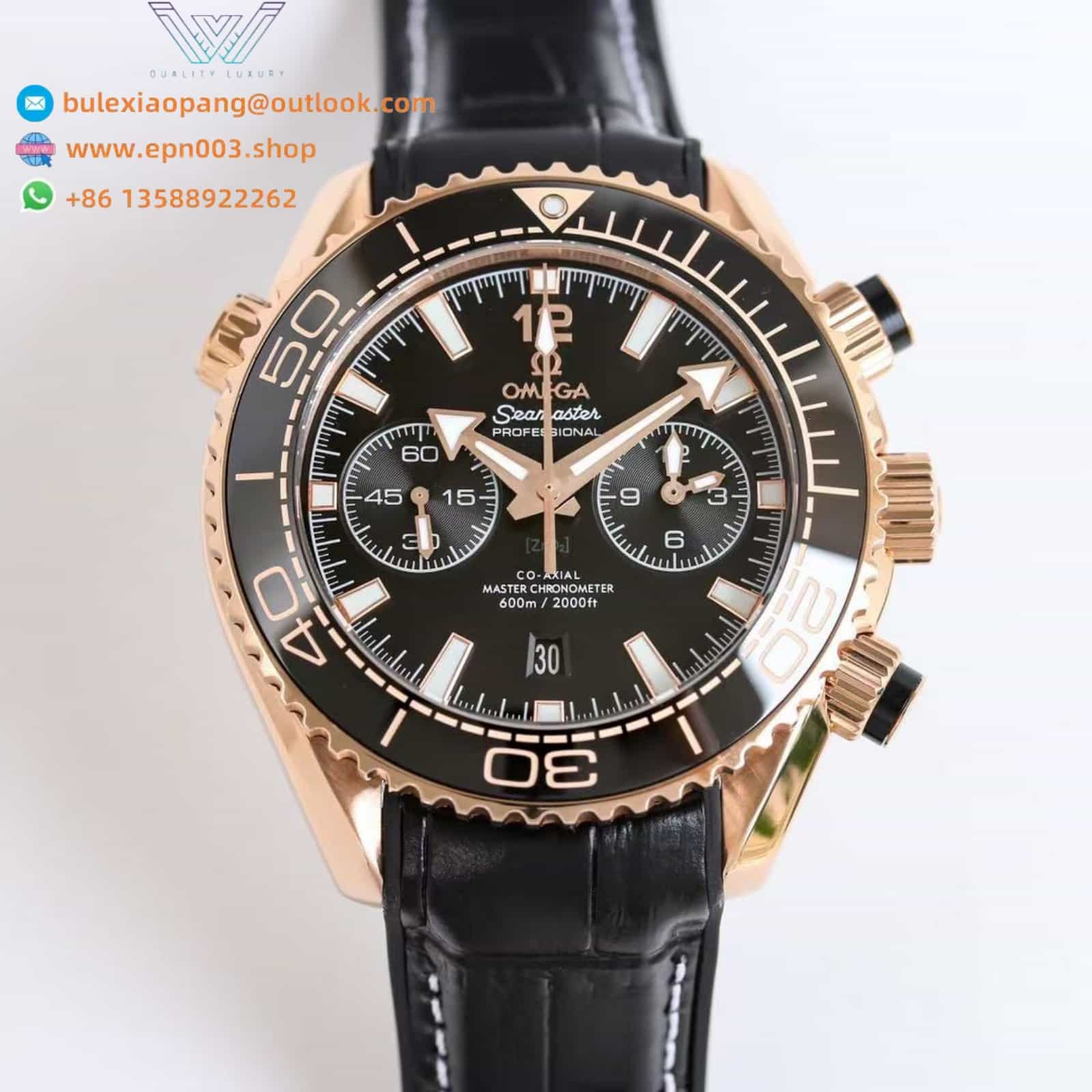 Seamaster Planet Ocean 600M red gold on leather strap 45.5 mm Men Watch