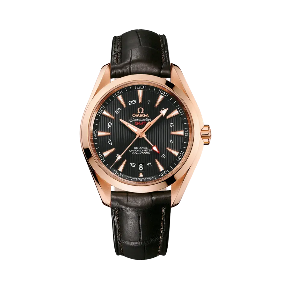Seamaster Aqua Terr 150M red gold on leather strap 43mm Men Watch