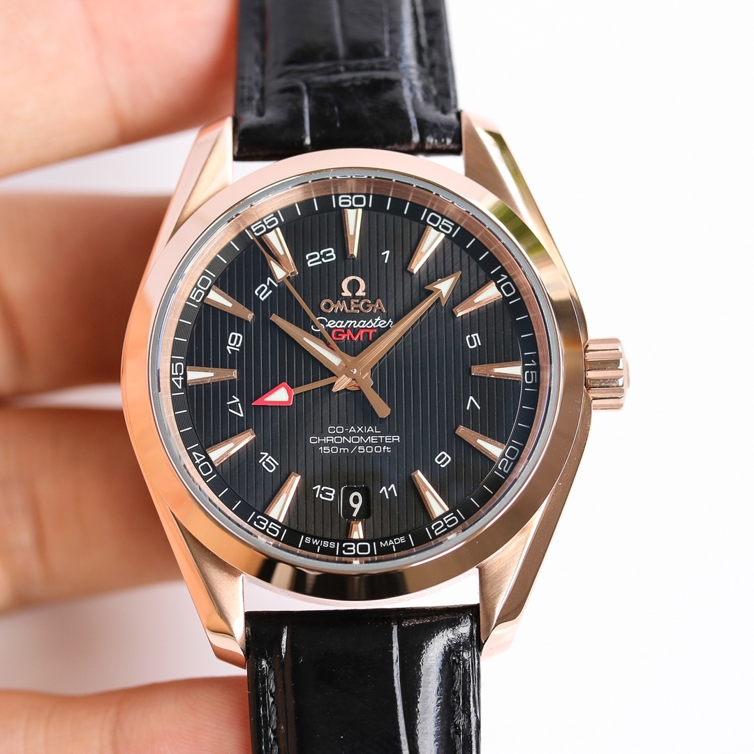 Seamaster Aqua Terr 150M red gold on leather strap 43mm Men Watch