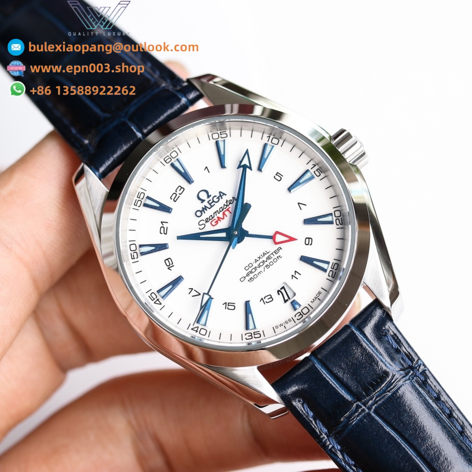 Seamaster Aqua Terr 150M  steel on leather strap 43mm Men Watch