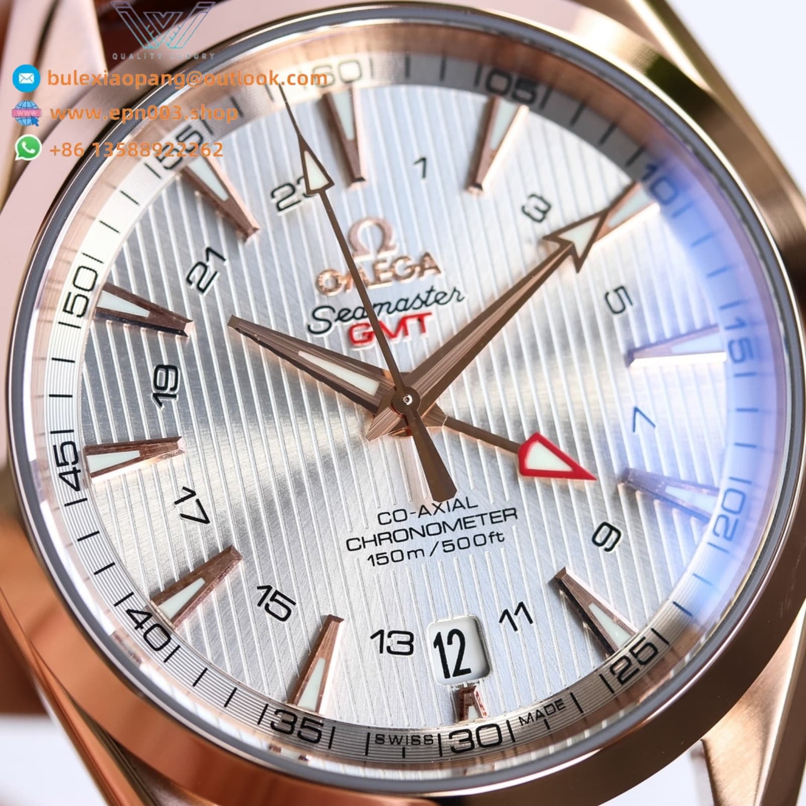 Seamaster Aqua Terr 150M  red gold on leather strap 43mm Men Watch