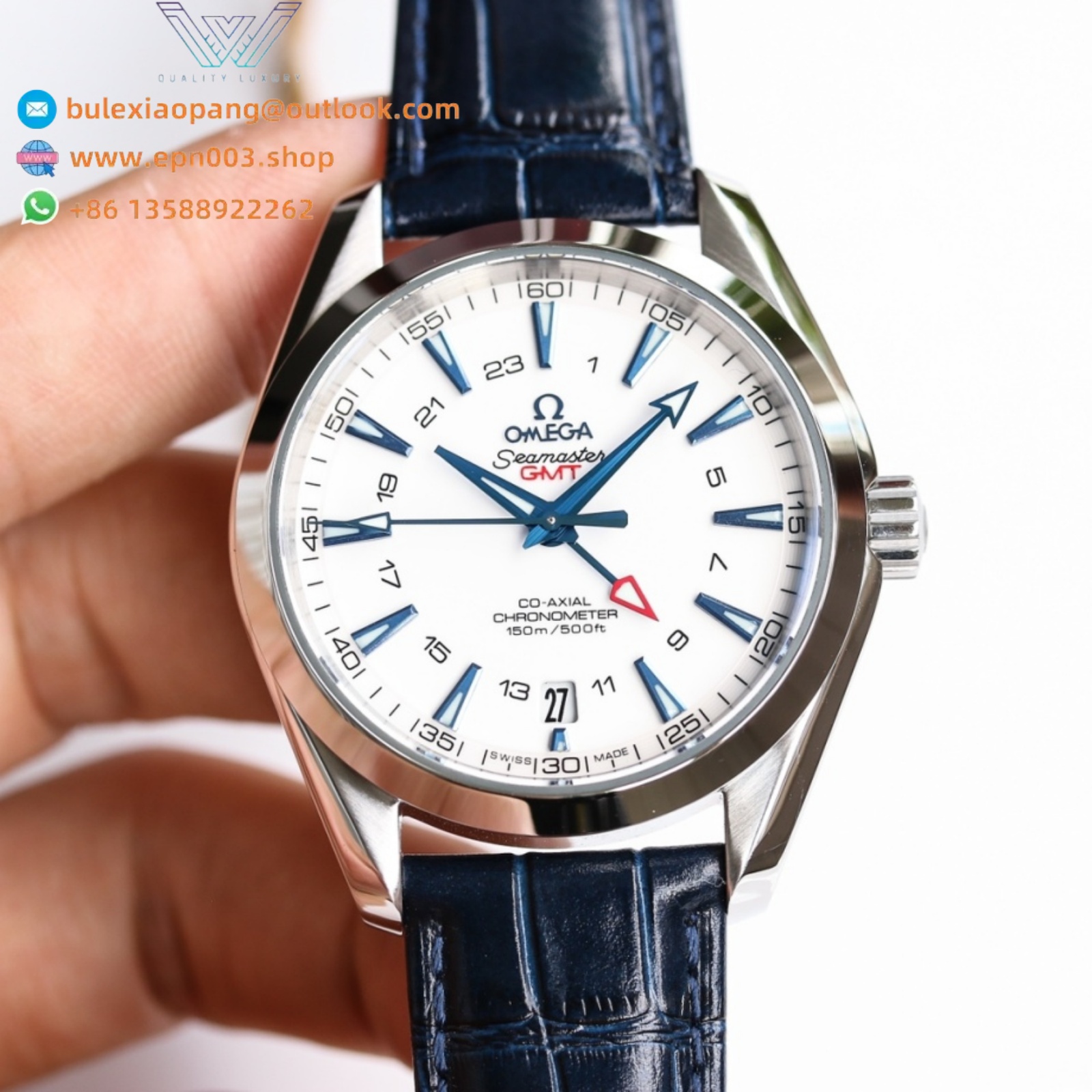 Seamaster Aqua Terr 150M  steel on leather strap 43mm Men Watch