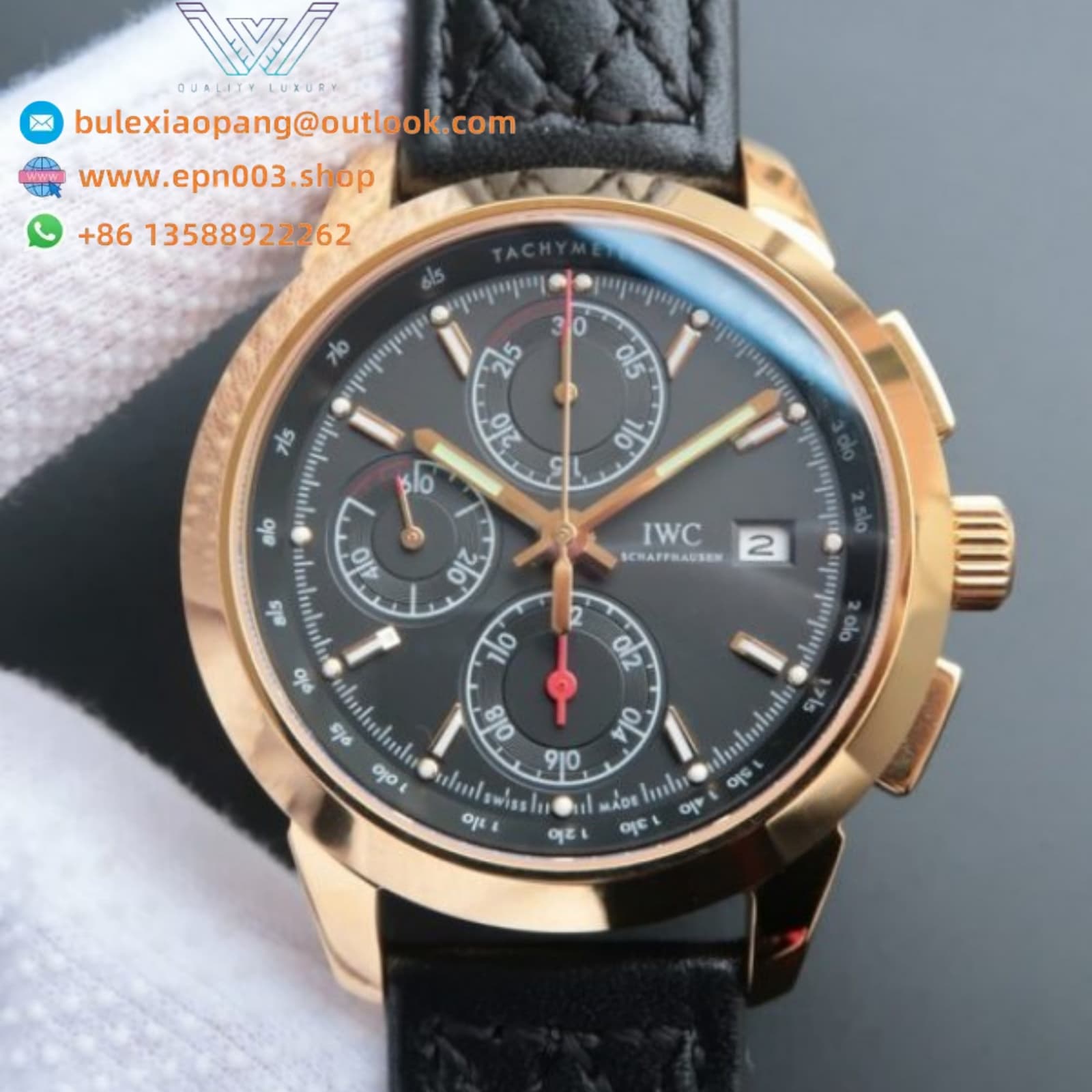 Ingenieur Chrono Black Dial Leather Strap 42mm Men Watch