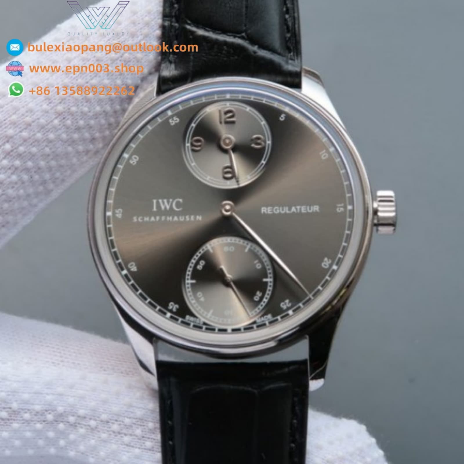 Portugieser Regulateur Gray Dial Leather Strap 42.5mm Men Watch