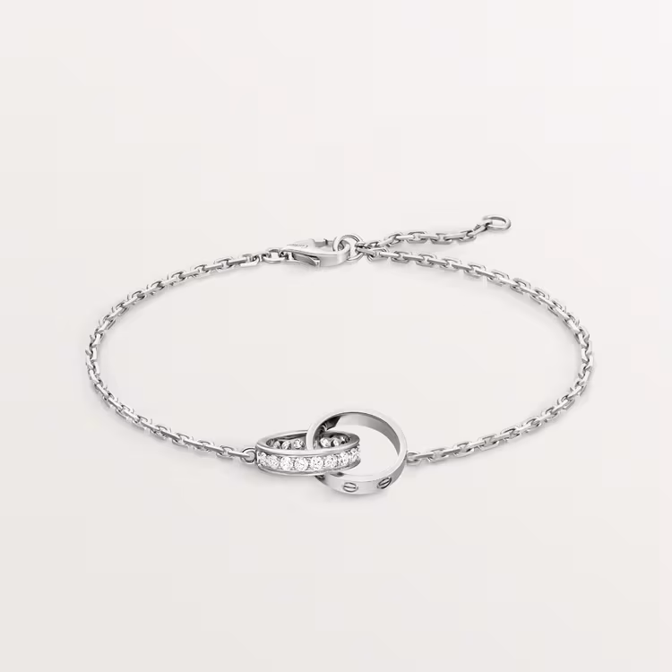Love Bracelet, On Chain, Half-Paved B6084400 - White Gold