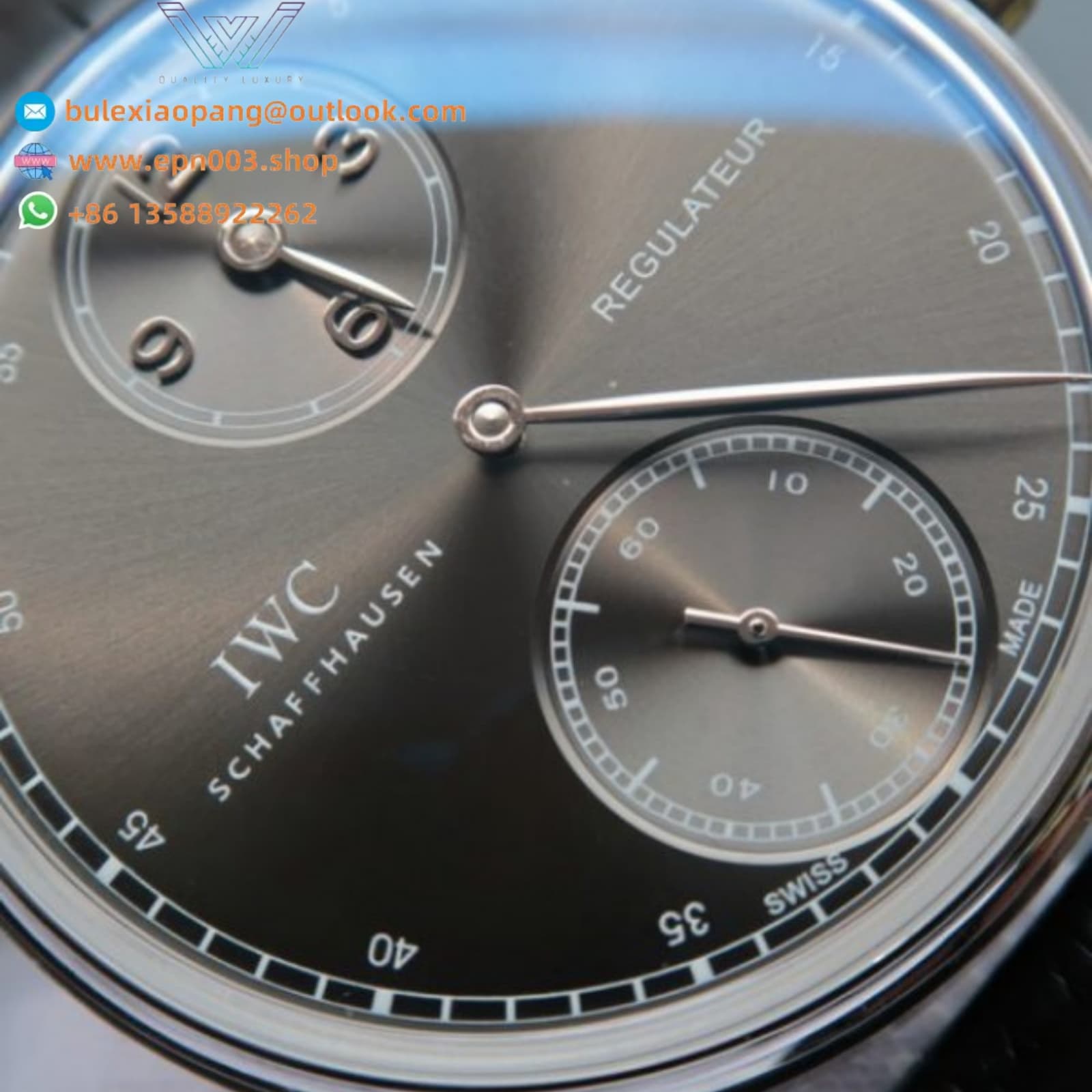 Portugieser Regulateur Gray Dial Leather Strap 42.5mm Men Watch