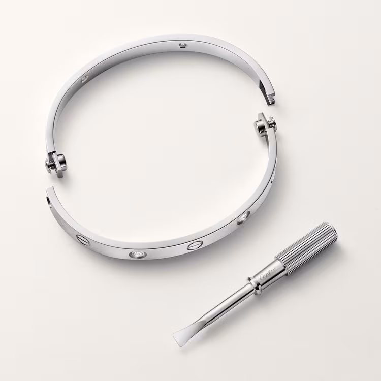Love Bracelet, Classic Model, Brushed, 4 Diamonds B6080217 - White Gold
