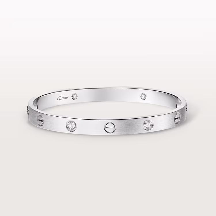 Love Bracelet, Classic Model, Brushed, 4 Diamonds B6080217 - White Gold