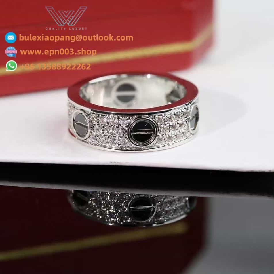 Love Ring, Classic Model, Paved, Ceramic B4207600 - White Gold