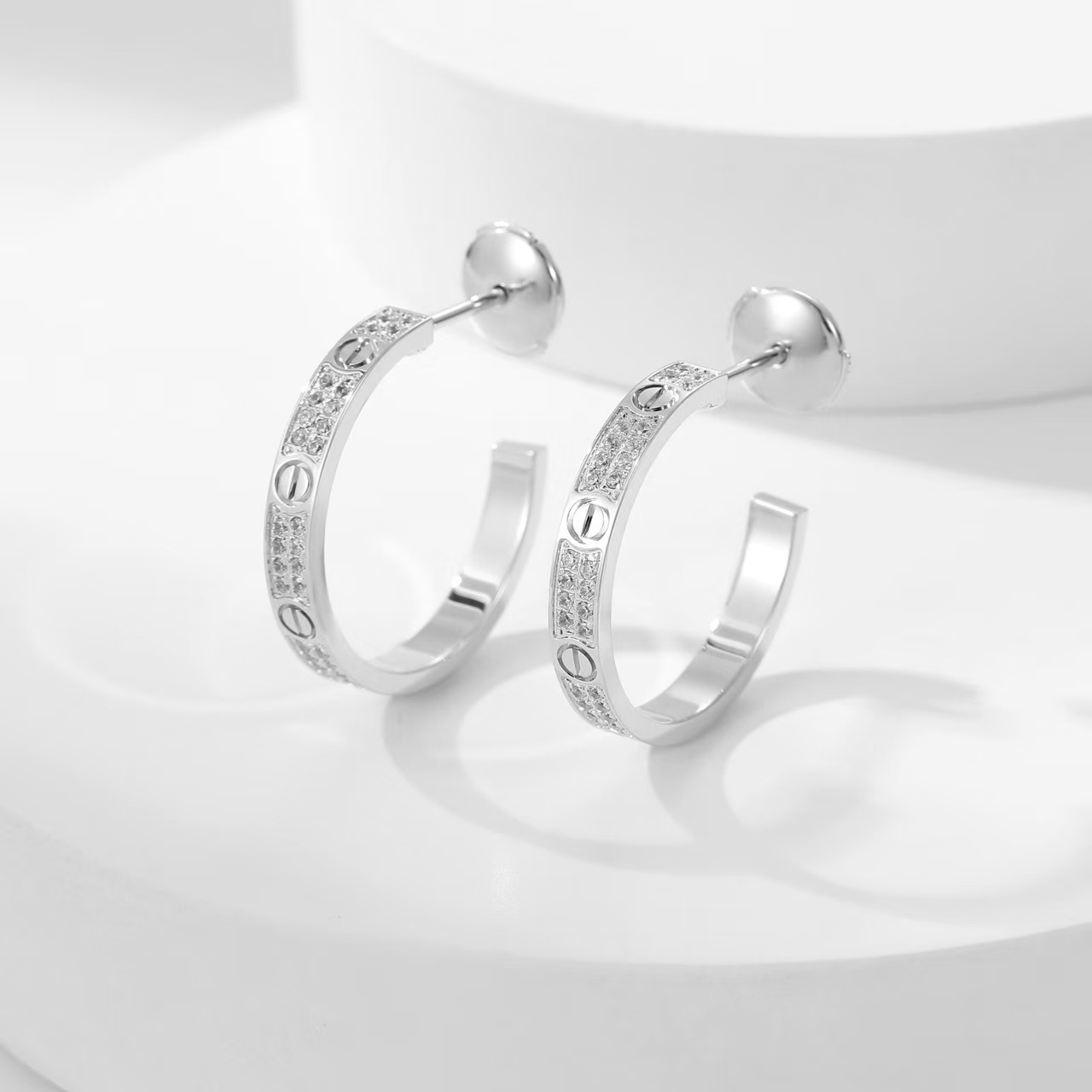 Love Hoop Earrings, Medium Model, Paved N8515193 - White Gold