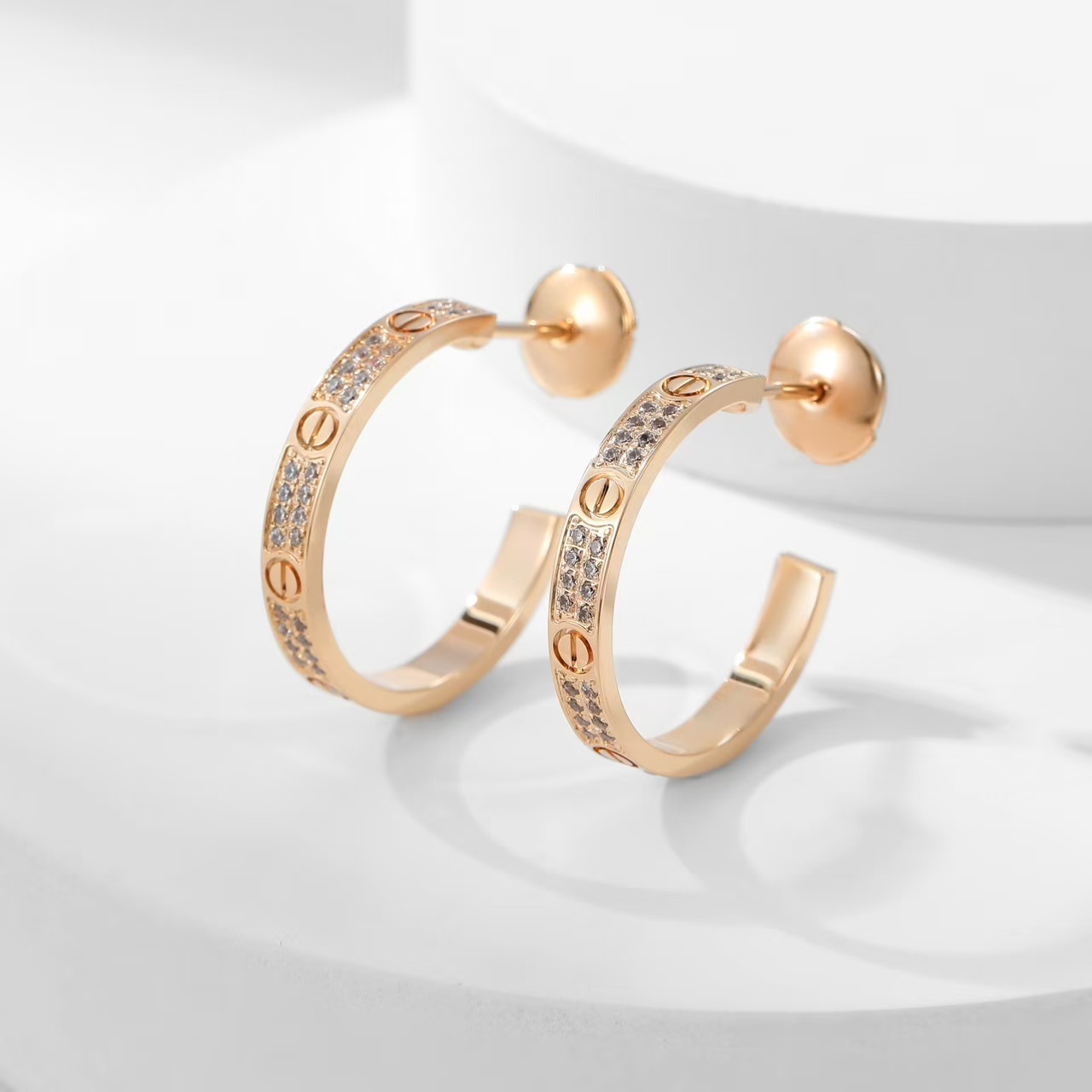 Love Hoop Earrings, Medium Model, Paved N8515192 - Rose Gold