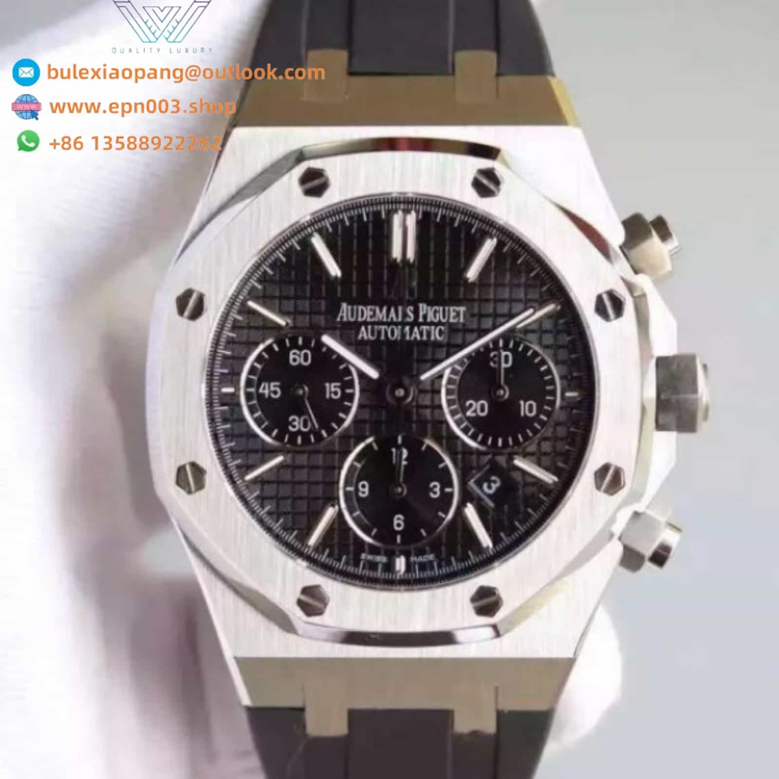 Royal Oak Chronograph SS Black Dial Rubber Strap 41mm Men Watch