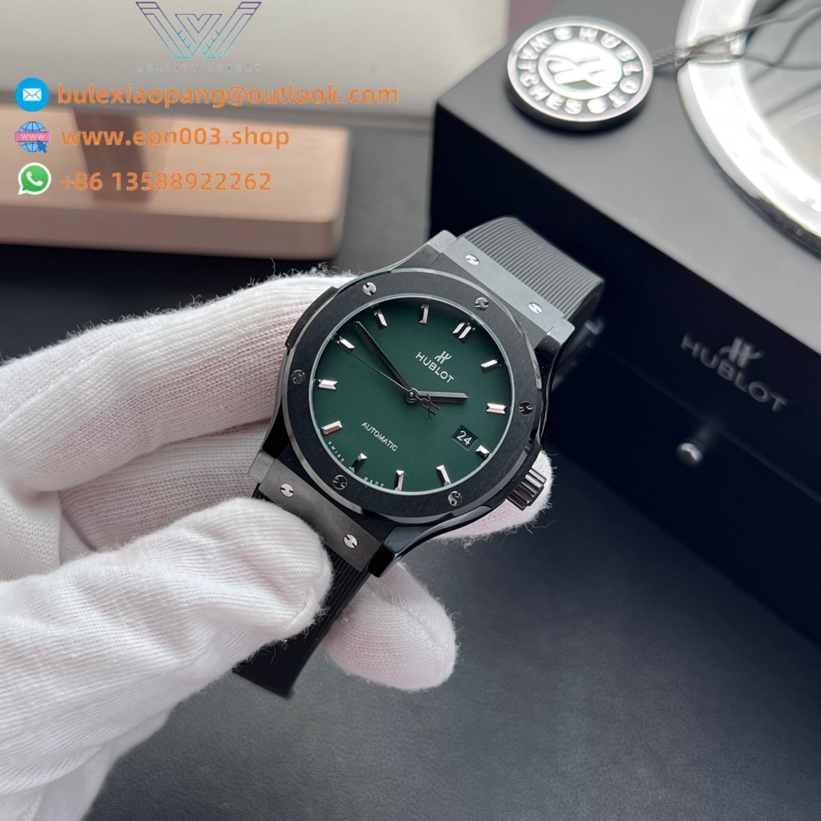 Classic Fusion Ceramic Green Dial Rubber Strap JJZ 42mm Men Watch