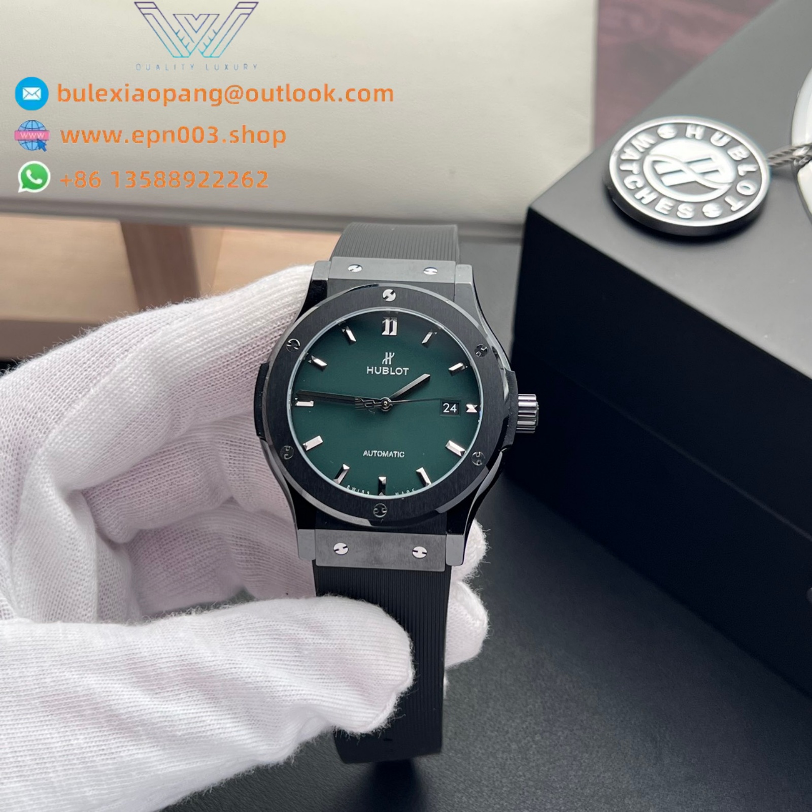 Classic Fusion Ceramic Green Dial Rubber Strap JJZ 42mm Men Watch