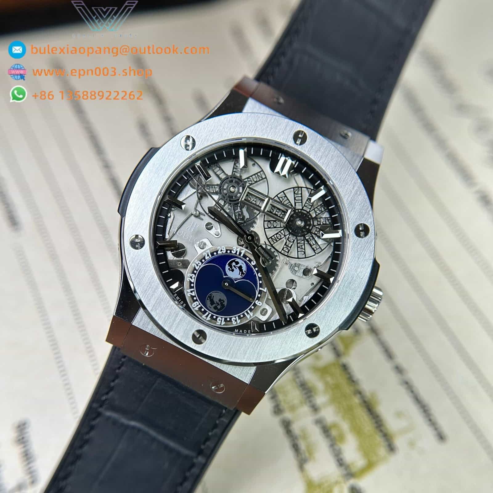 Classic Fusion Aerofusion Moonphase Leather Strap 45mm Men Watch